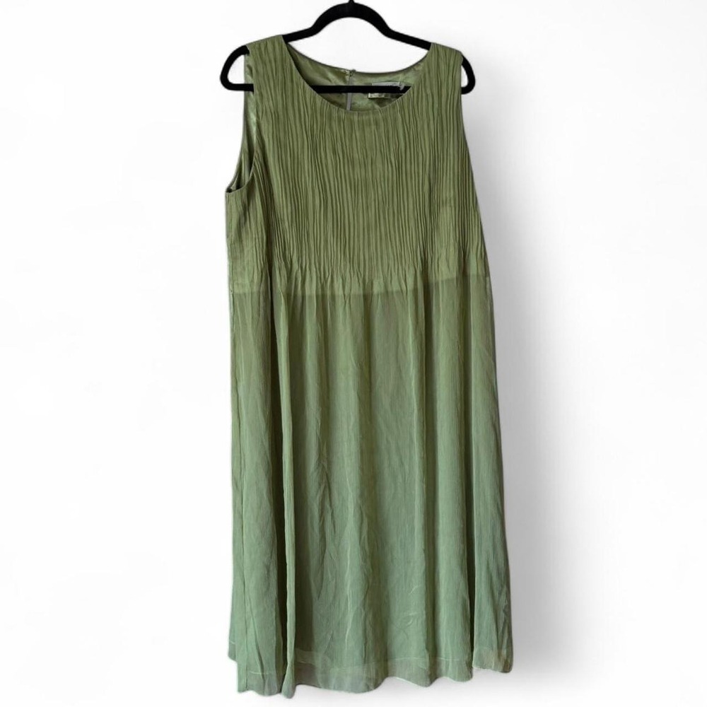 Tahari Arthur S. Levine Green Pleated Midi Dress Sleeveless Size 18 NWT